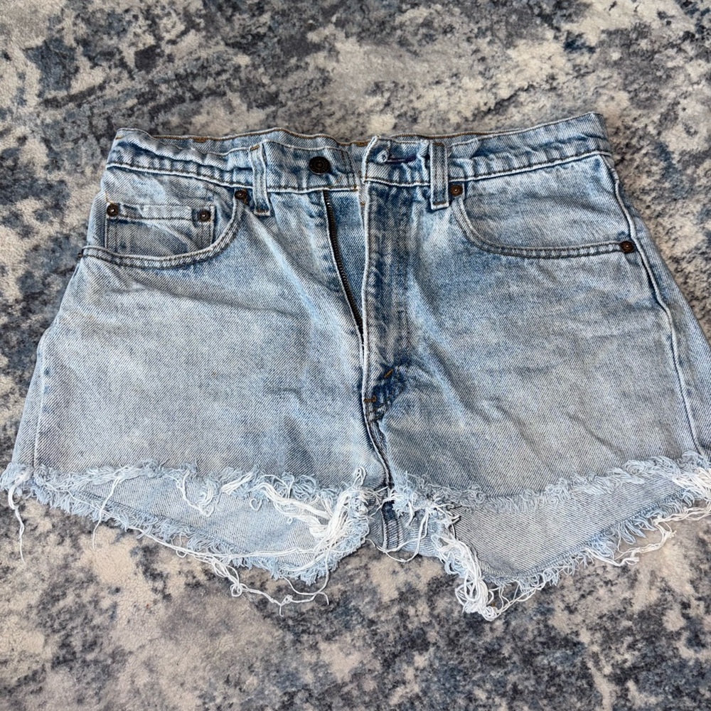 Levi's Blue Jean Shorts High-Waisted Frayed Hem